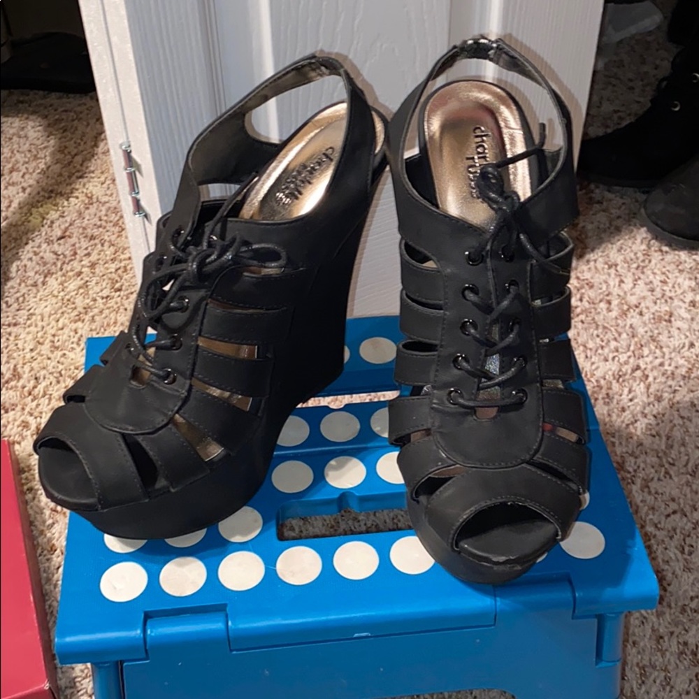 Black lace up wedged/high heels
